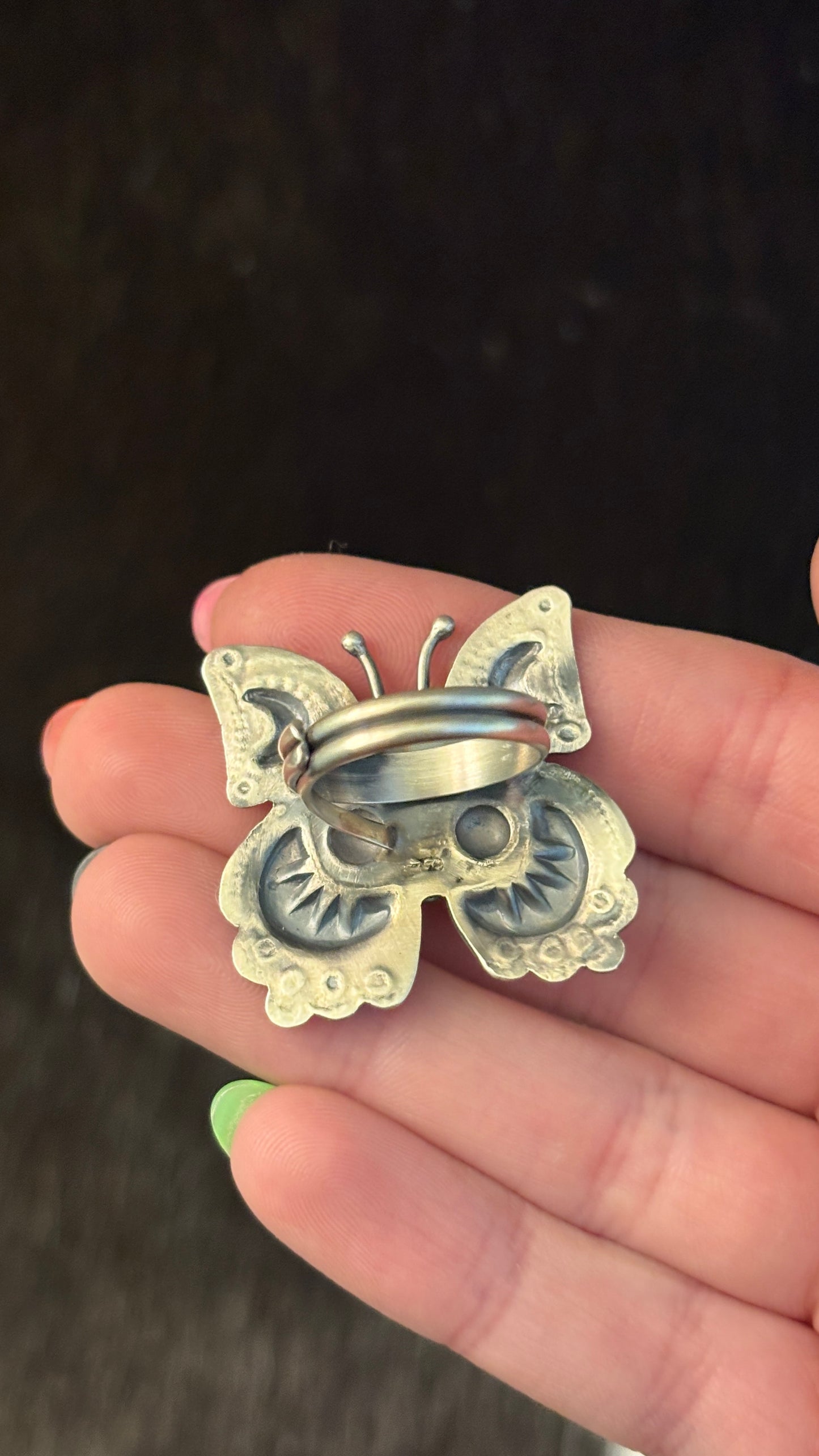 ADJUSTABLE TURQUOISE BUTTERFLY CONCHO RING