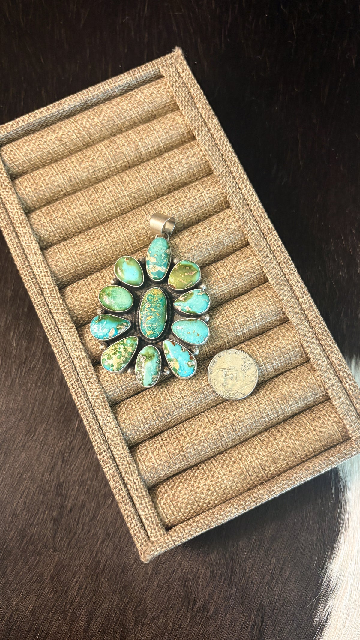 XL SONORAN GOLD TURQUOISE CLUSTER PENDANT BY ELI SKEETS