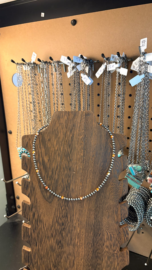 4MM PEARL & ORANGE SPINY OYSTER NECKLACE
