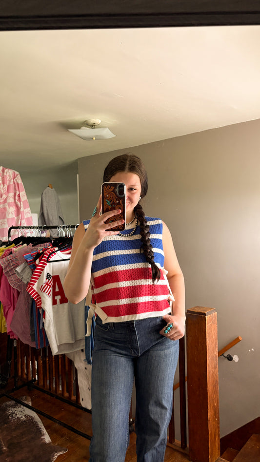 RED, WHITE, & BLUE TIE SWEATER VEST
