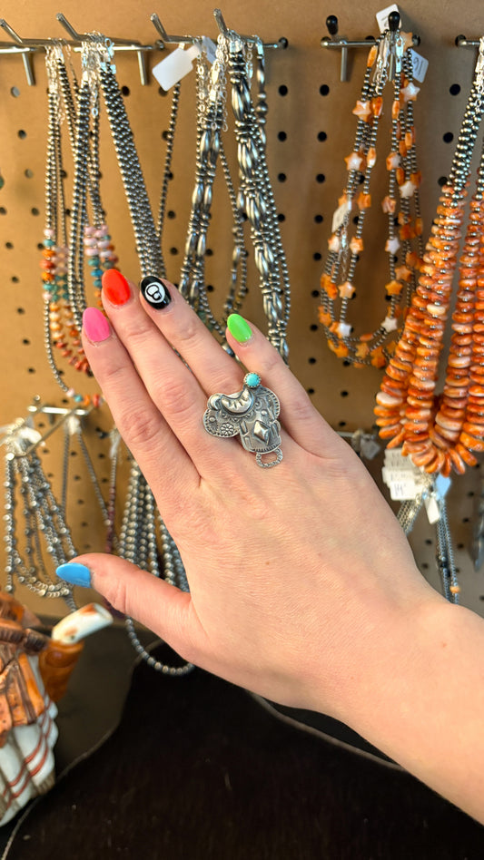 ADJUSTABLE TURQUOISE SADDLE CONCHO RING