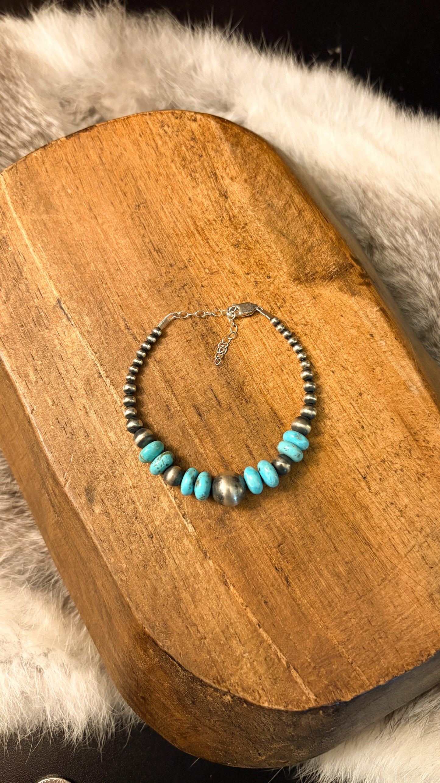 3-10MM GRADUATED PEARL TURQUOISE BRACELET