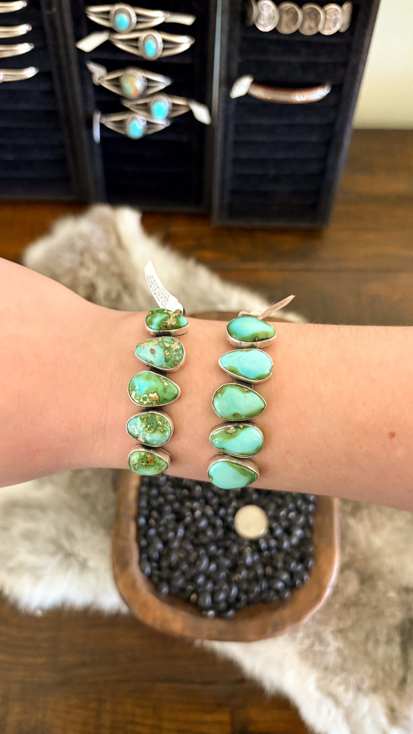 5 STONE SONORAN GOLD TURQUOISE STATEMENT CUFF BY TOM LEWIS