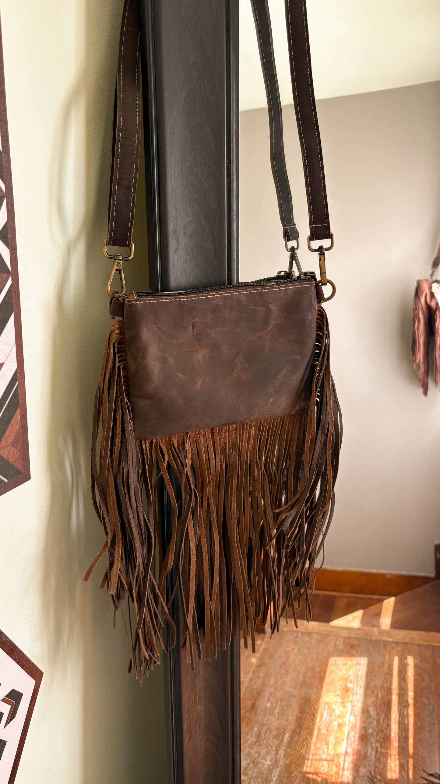 UPCYCLED LV FRINGE CROSSBODY BAG - DARK BROWN