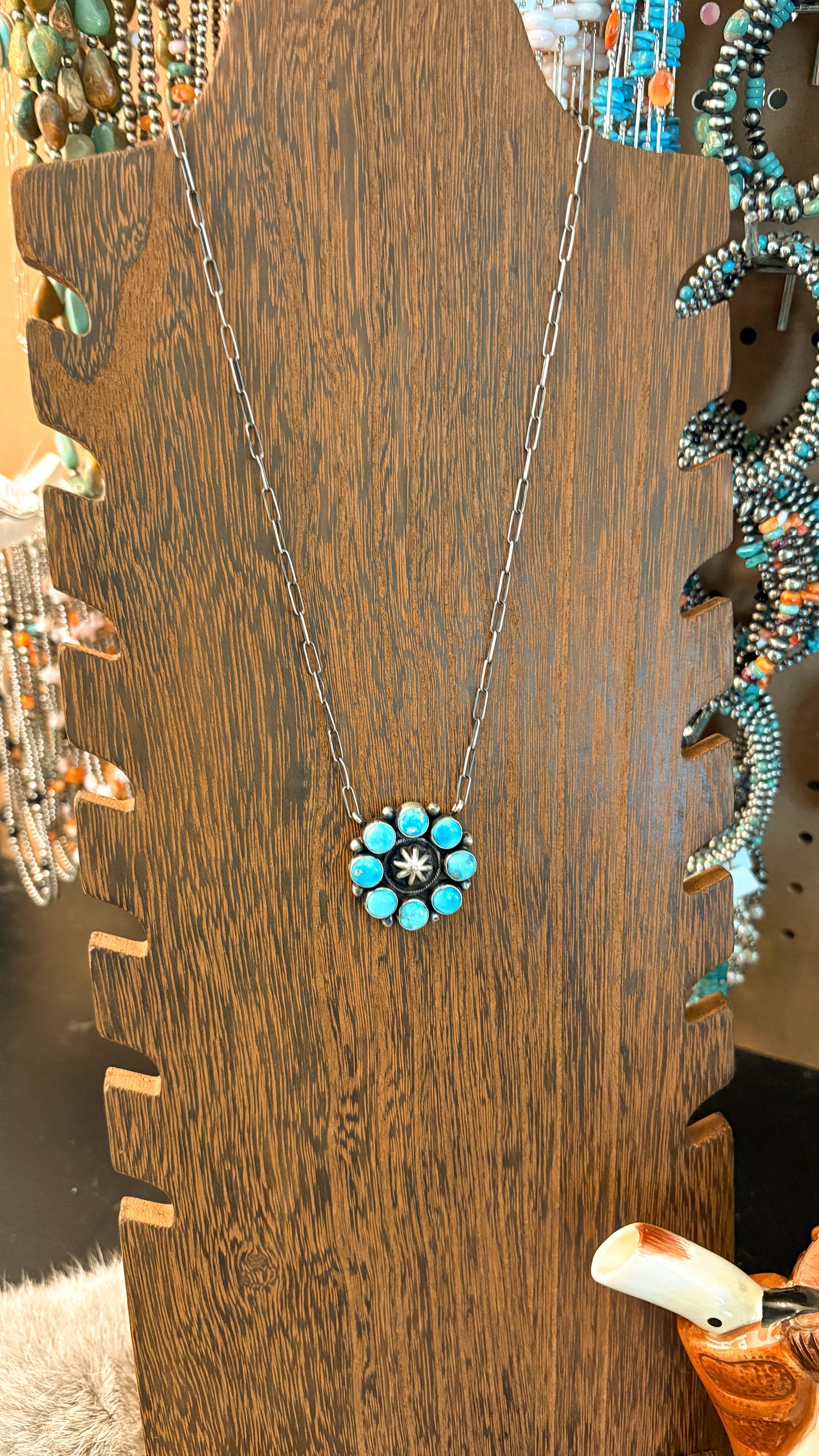 KINGMAN TURQUOISE CLUSTER NECKLACE W STARSHOT DETAIL BY DANNY HENIO