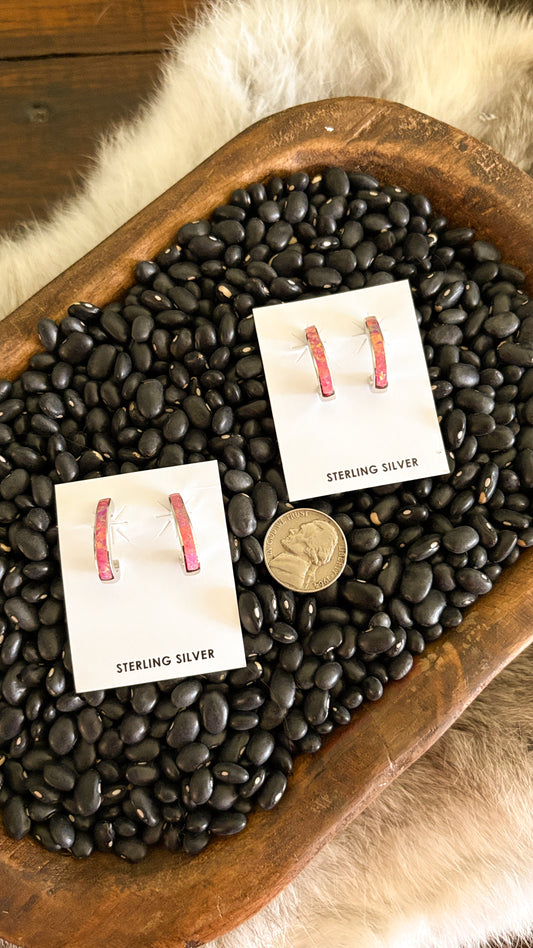 MEDIUM PINK OPAL HALF HOOPS