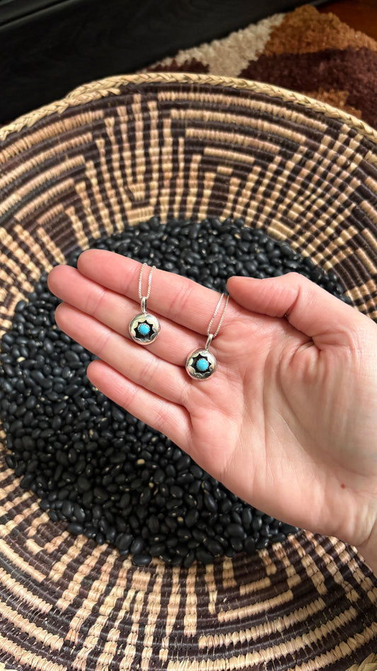 MINI TURQUOISE SHADOWBOX PENDANT W CHAIN NECKLACE