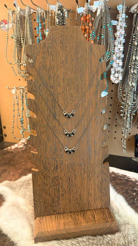 3 STONE BLACK ONYX BAR NECKLACE