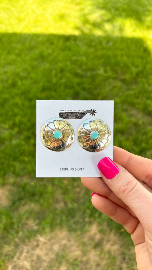 LARGE STAMPED CONCHO STUDS WITH TURQUOISE STONE