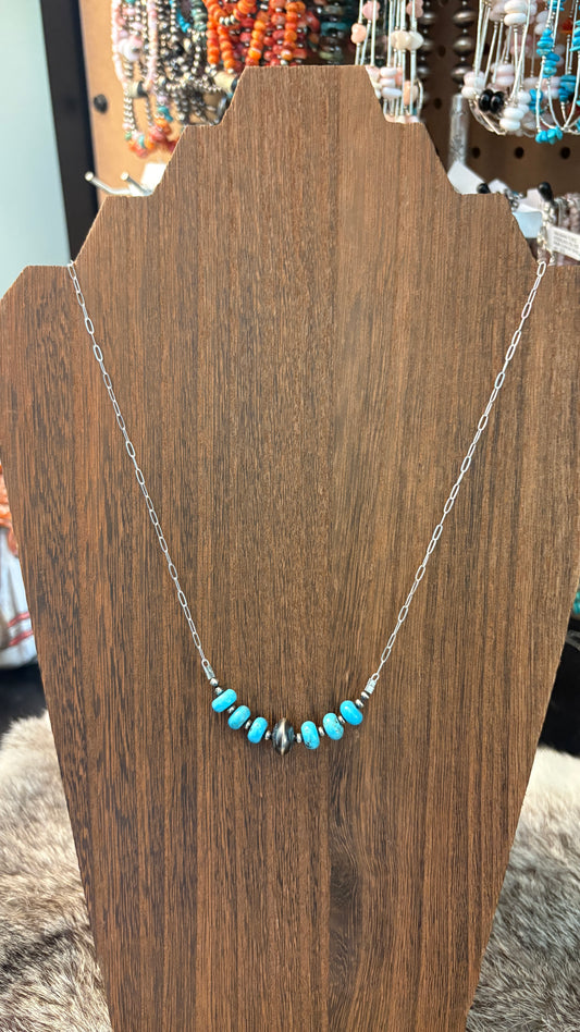 ROYAL BEAUTY TURQUOISE STAMPED SAUCER BEAD CHAIN NECKLACE