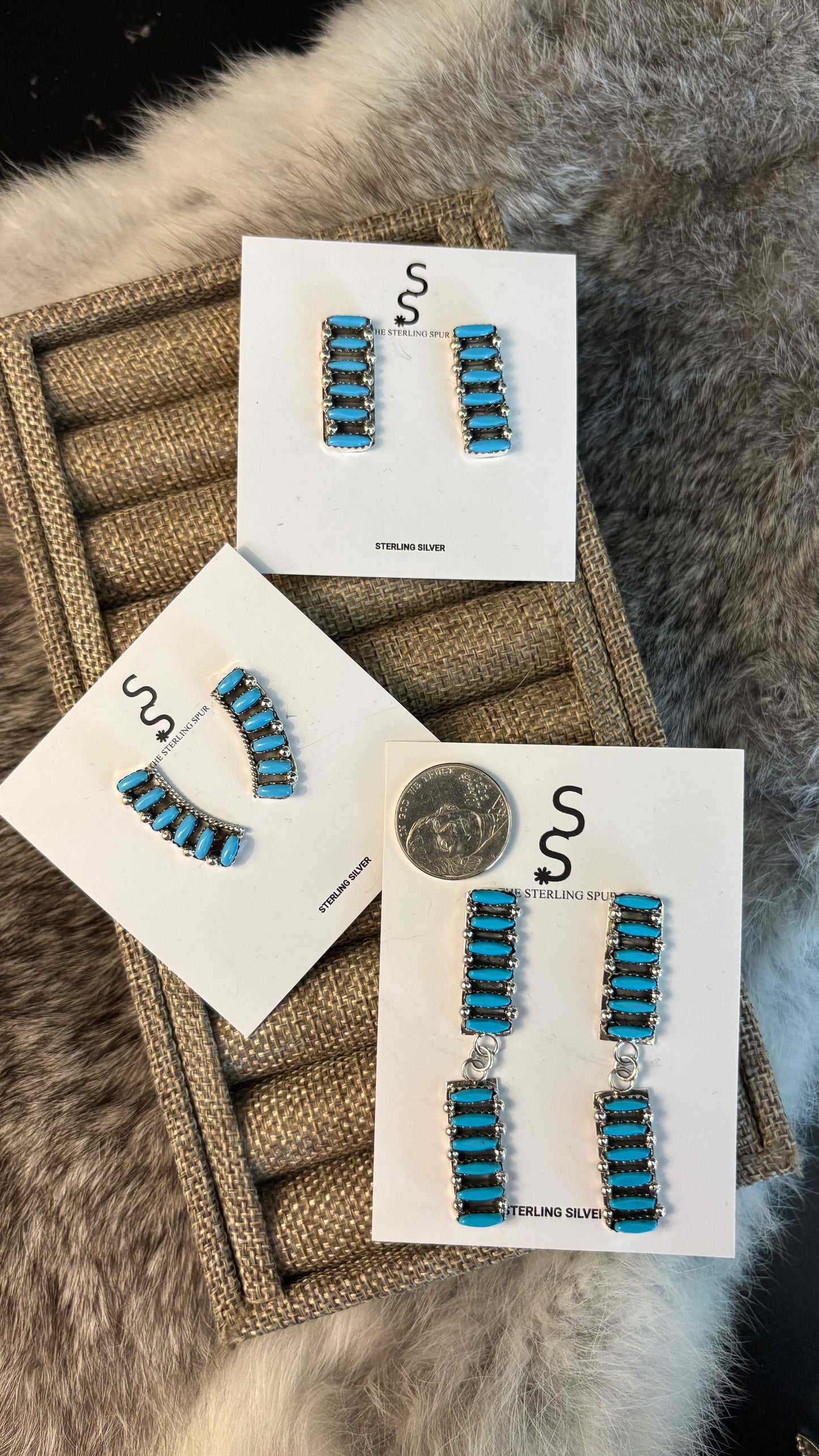 NEEDLEPOINT TURQUOISE ZUNI EARRINGS
