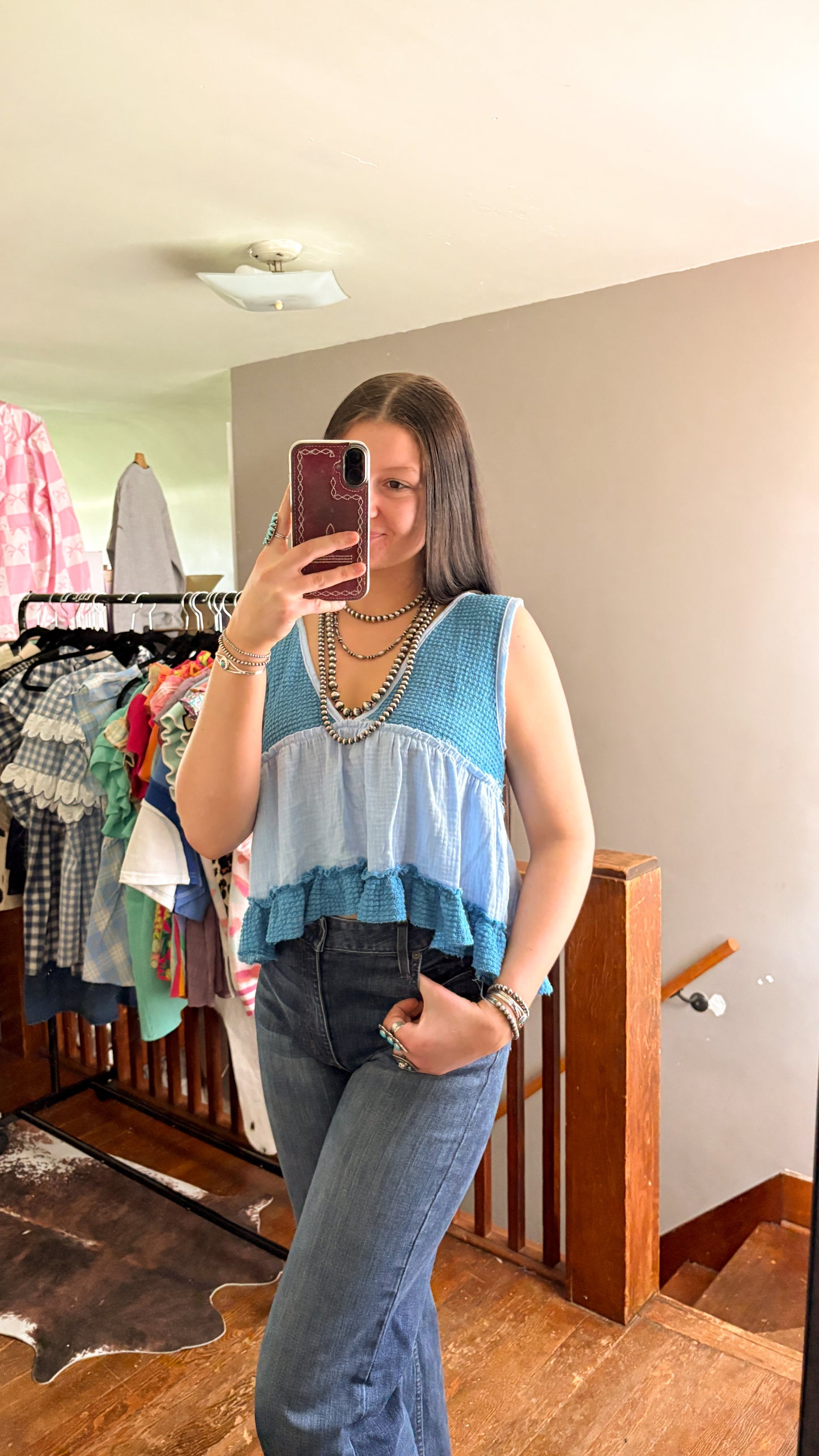 RUFFLE TANK TOP - BLUE