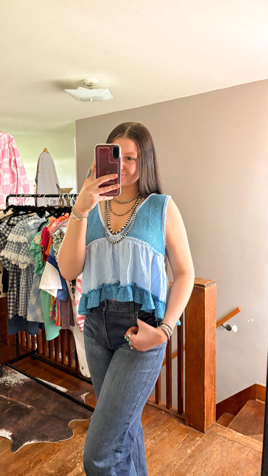RUFFLE TANK TOP - BLUE