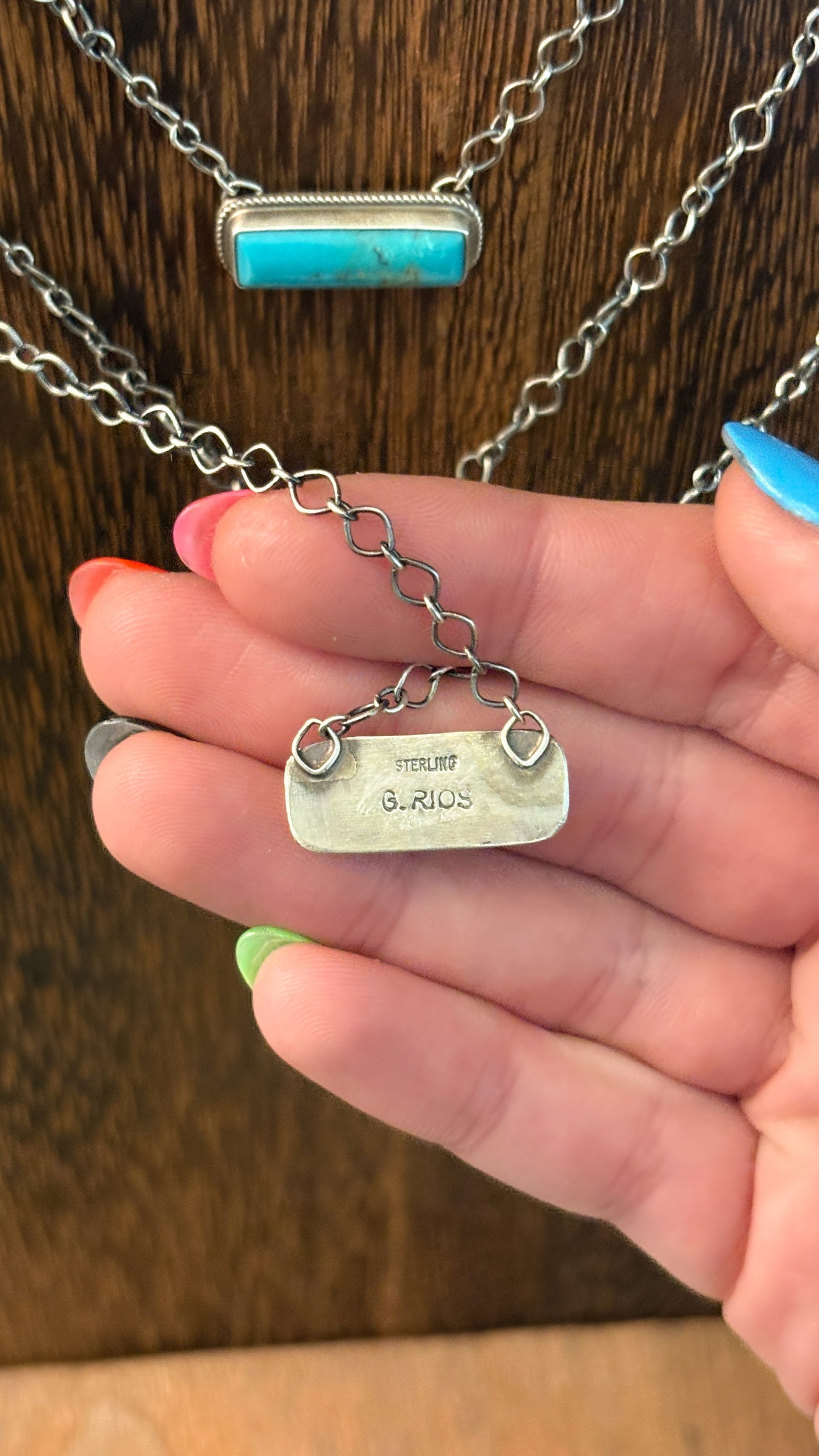 MEDIUM BLUE TURQUOISE BAR NECKLACE