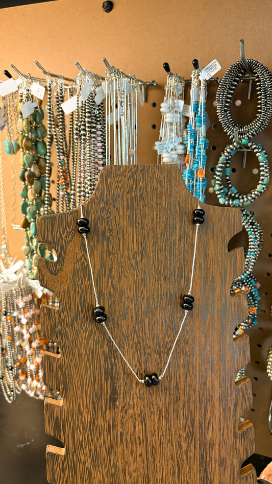 BLACK ONYX LIQUID SILVER NECKLACE