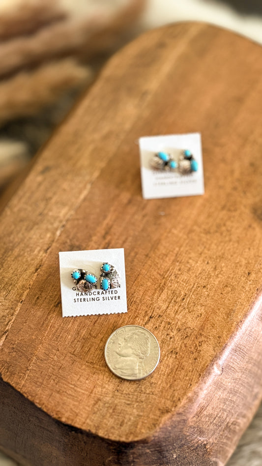 DOUBLE TURQUOISE STONE FEATHER STUDS