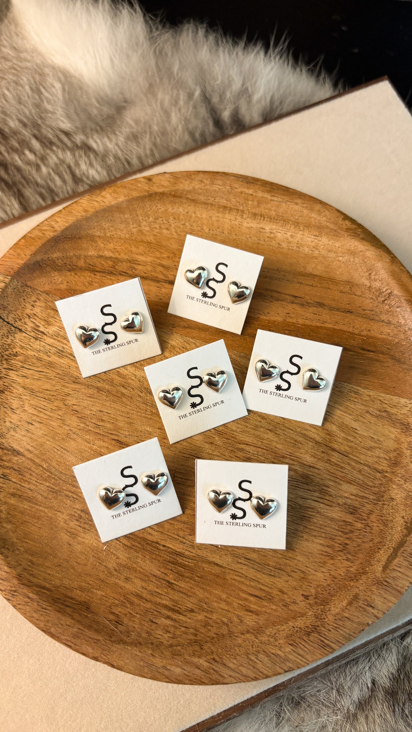POLISHED SILVER HEART STUD EARRINGS