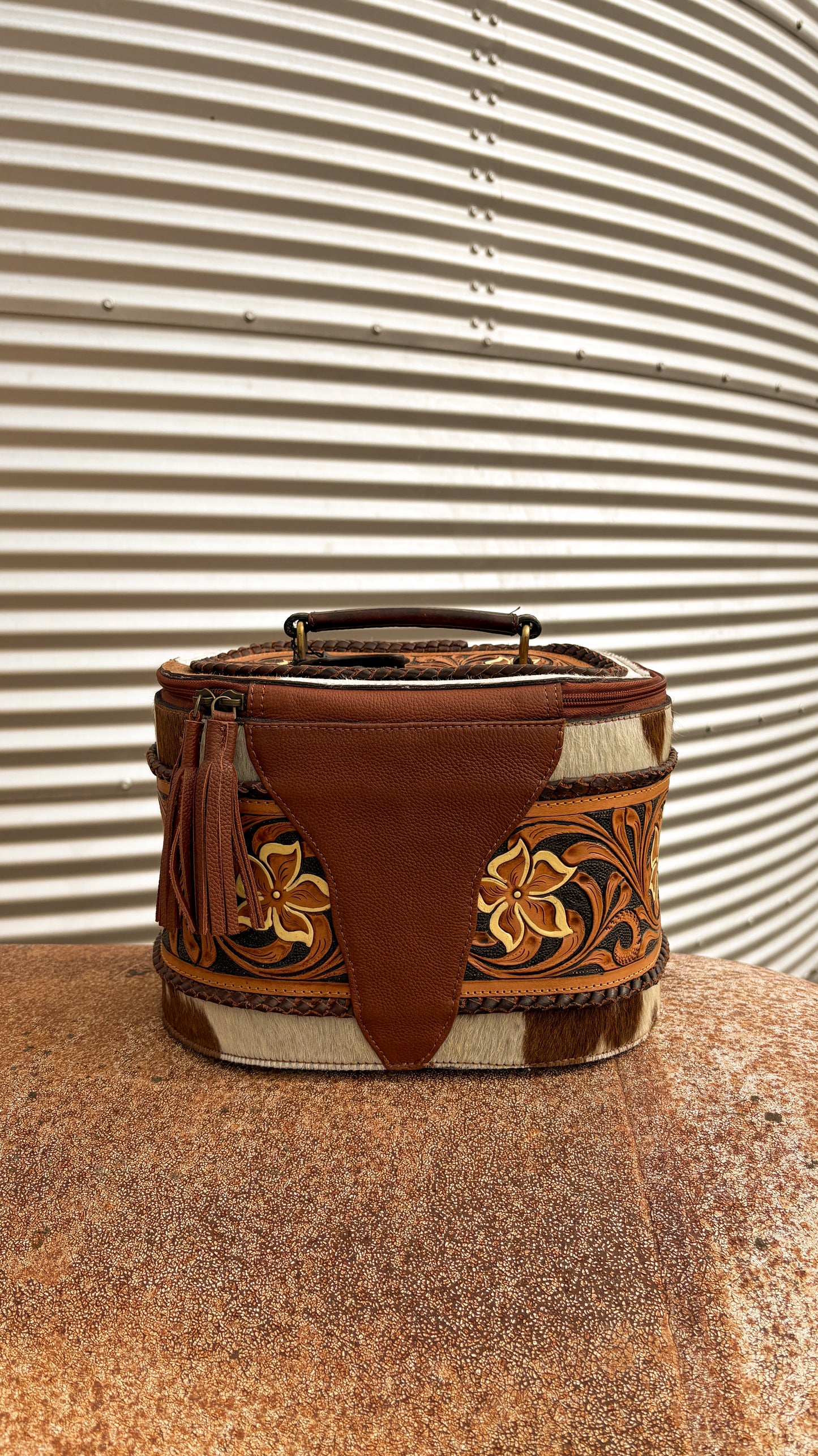 XL FLOWER LEATHER TOOLED JEWELRY BOX