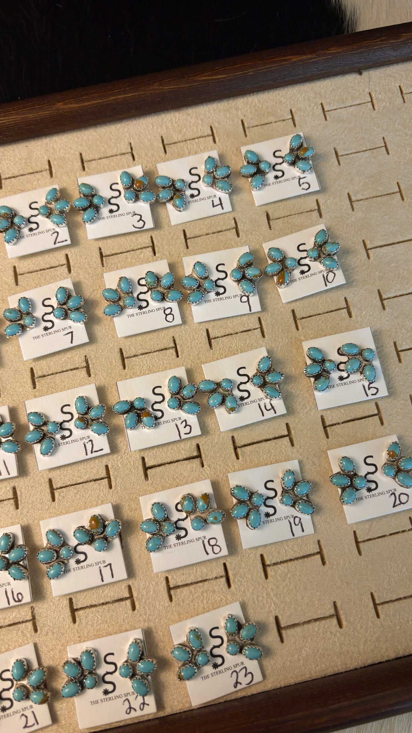 MINI KINGMAN TURQUOISE HALF CLUSTER EARRINGS BY MAXINE RAMIREZ