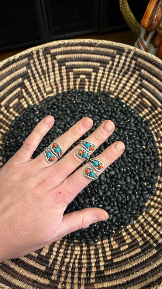TURQUOISE & CORAL 4 STONE ADJUSTABLE RING BY GENEVIEVE FRANCISCO