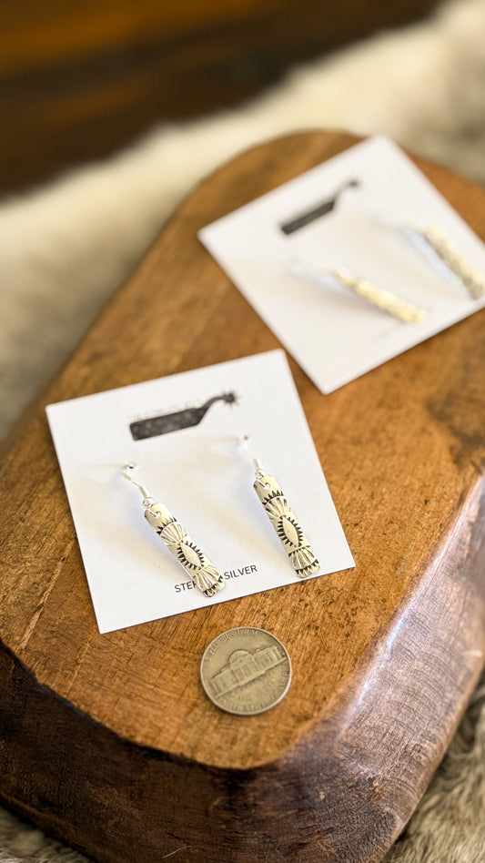 STAMPED BAR DANGLE EARRINGS
