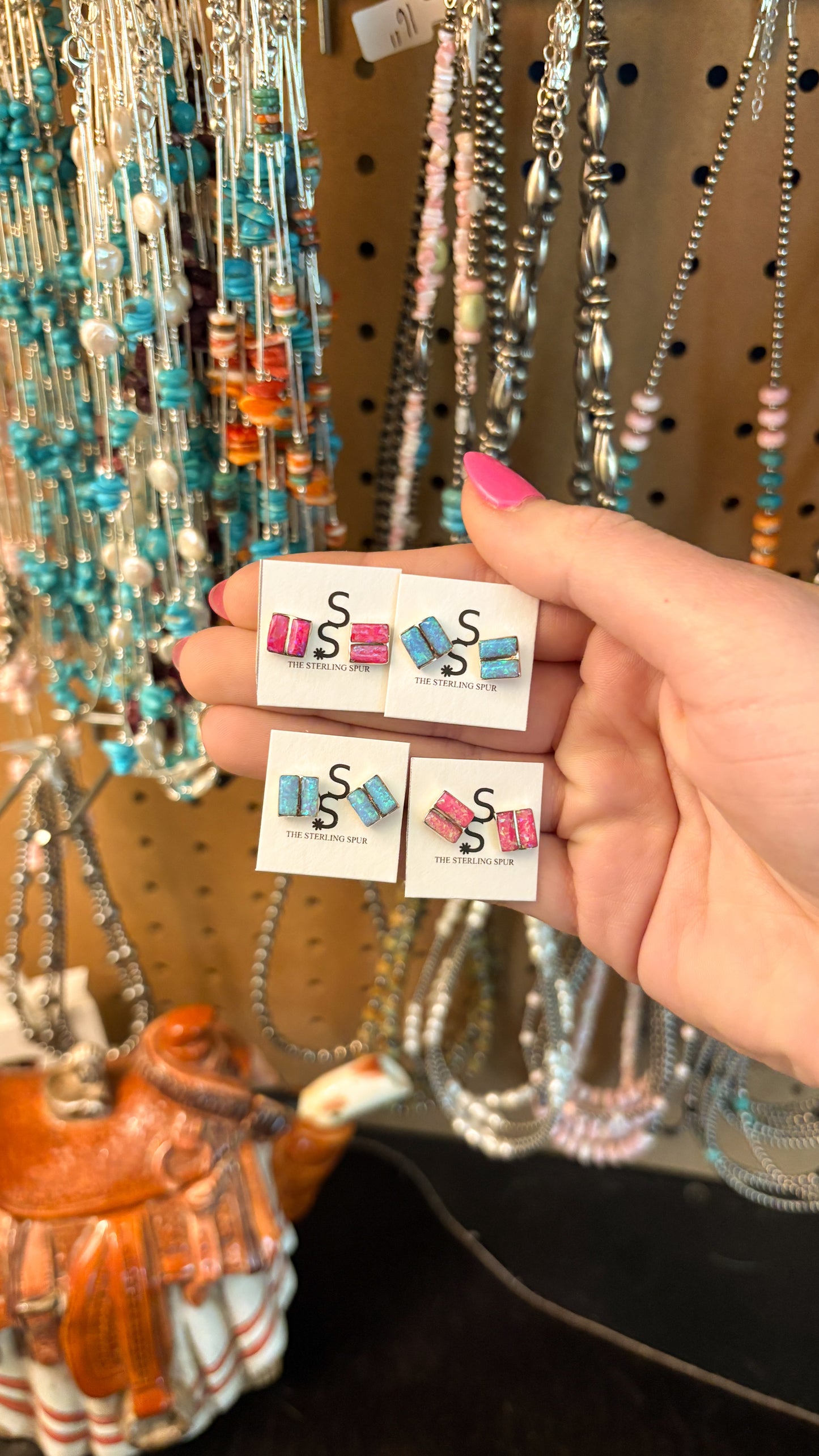 SQUARE OPAL ZUNI STUD EARRINGS