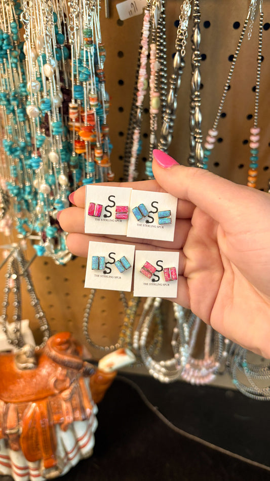 SQUARE OPAL ZUNI STUD EARRINGS