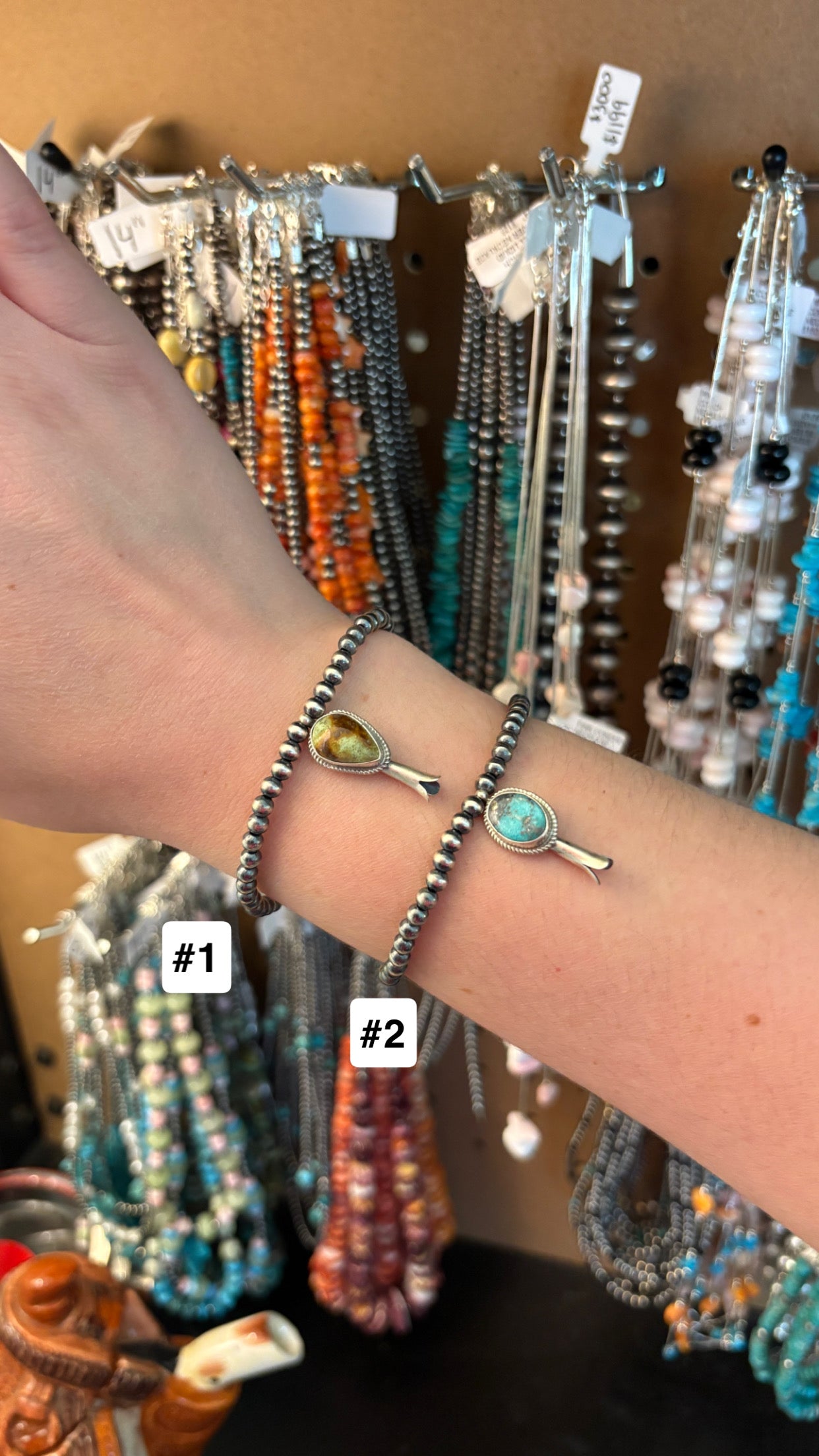 4MM STERLING SILVER PEARL STRETCH BRACELET W MINI TURQUOISE SQUASH
