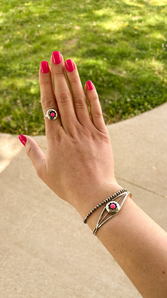 HOT PINK OPAL SHADOWBOX RING BY JANICE SPENCER