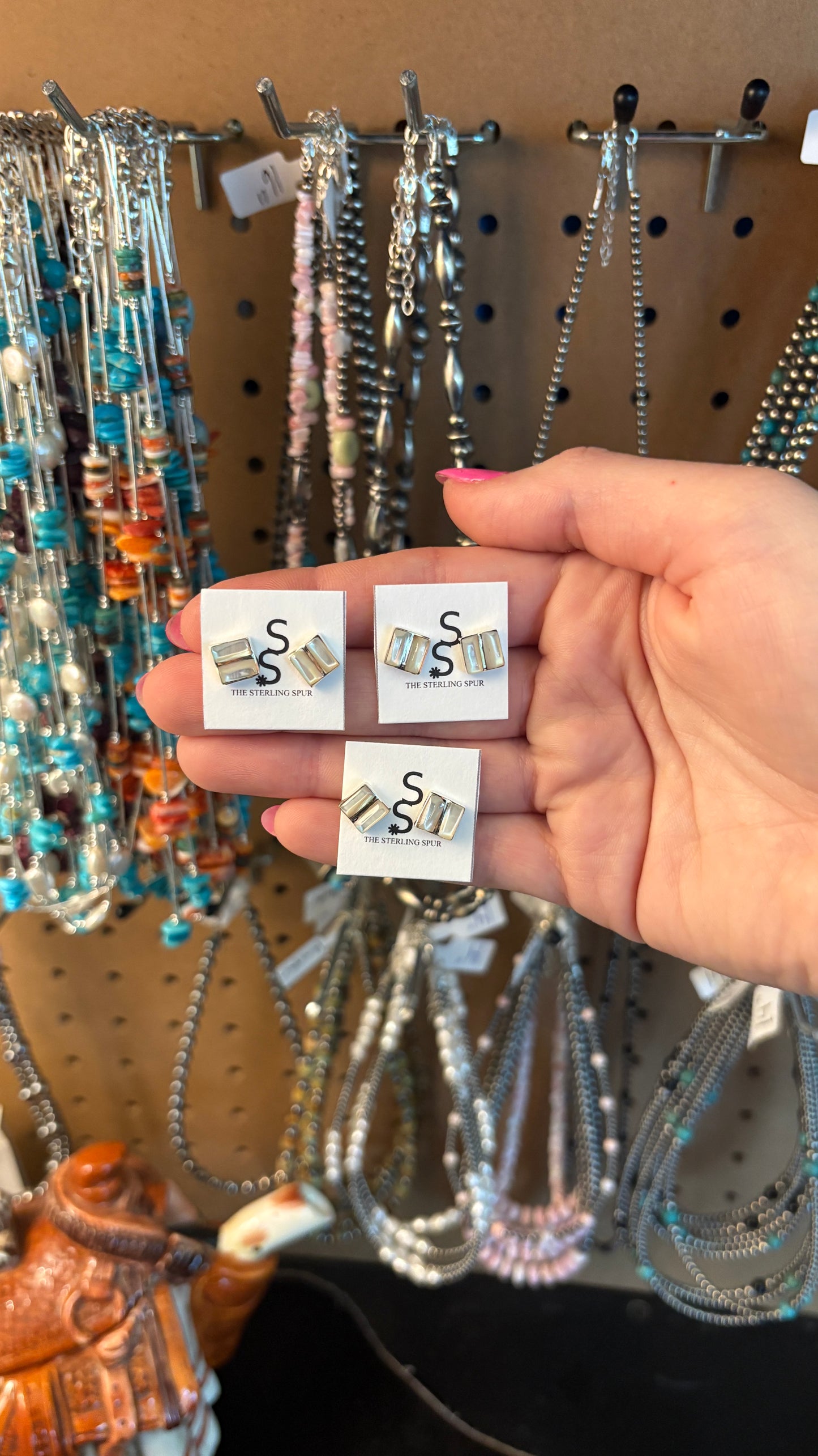 SQUARE MOTHER OF PEARL ZUNI STUD EARRINGS