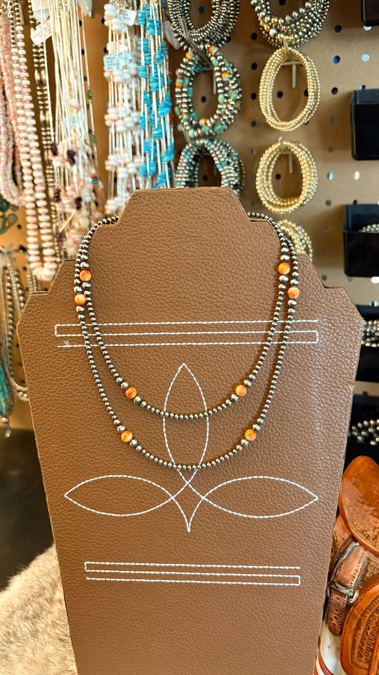 3-6MM GRADUATED PEARL NECKLACE - ORANGE SPINY OYSTER