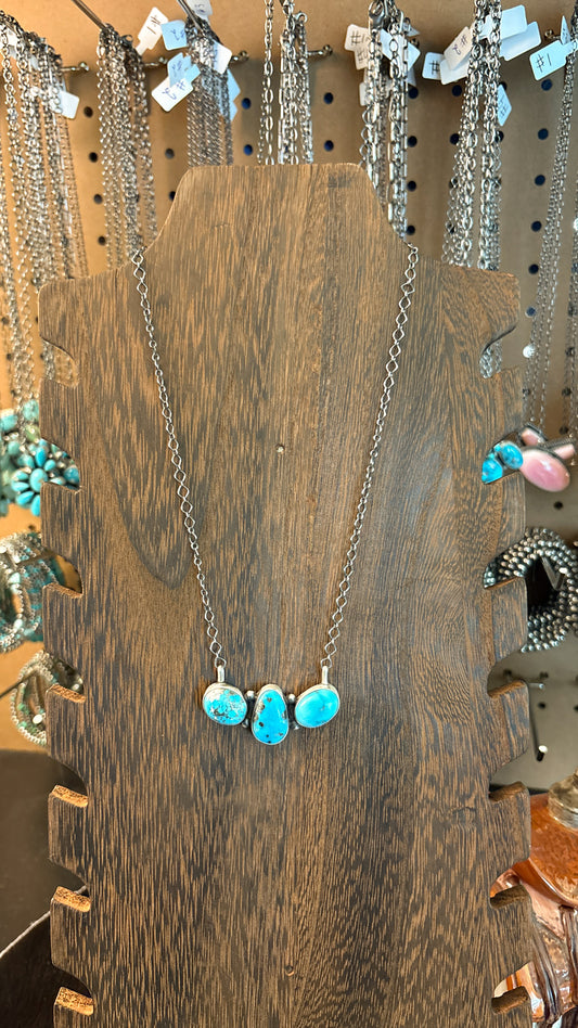 3 STONE TURQUOISE BAR NECKLACE BY LETRICIA LARGO