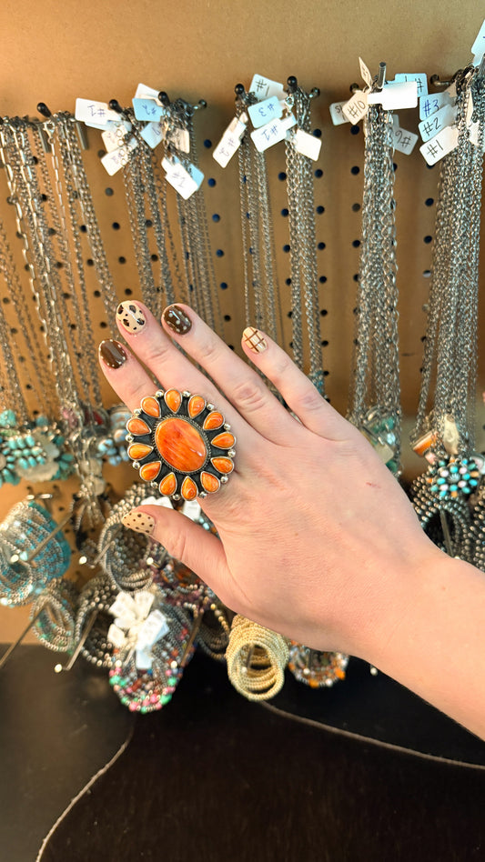 ORANGE SPINY OYSTER CLUSTER RING BY SHIRLEY HENRY