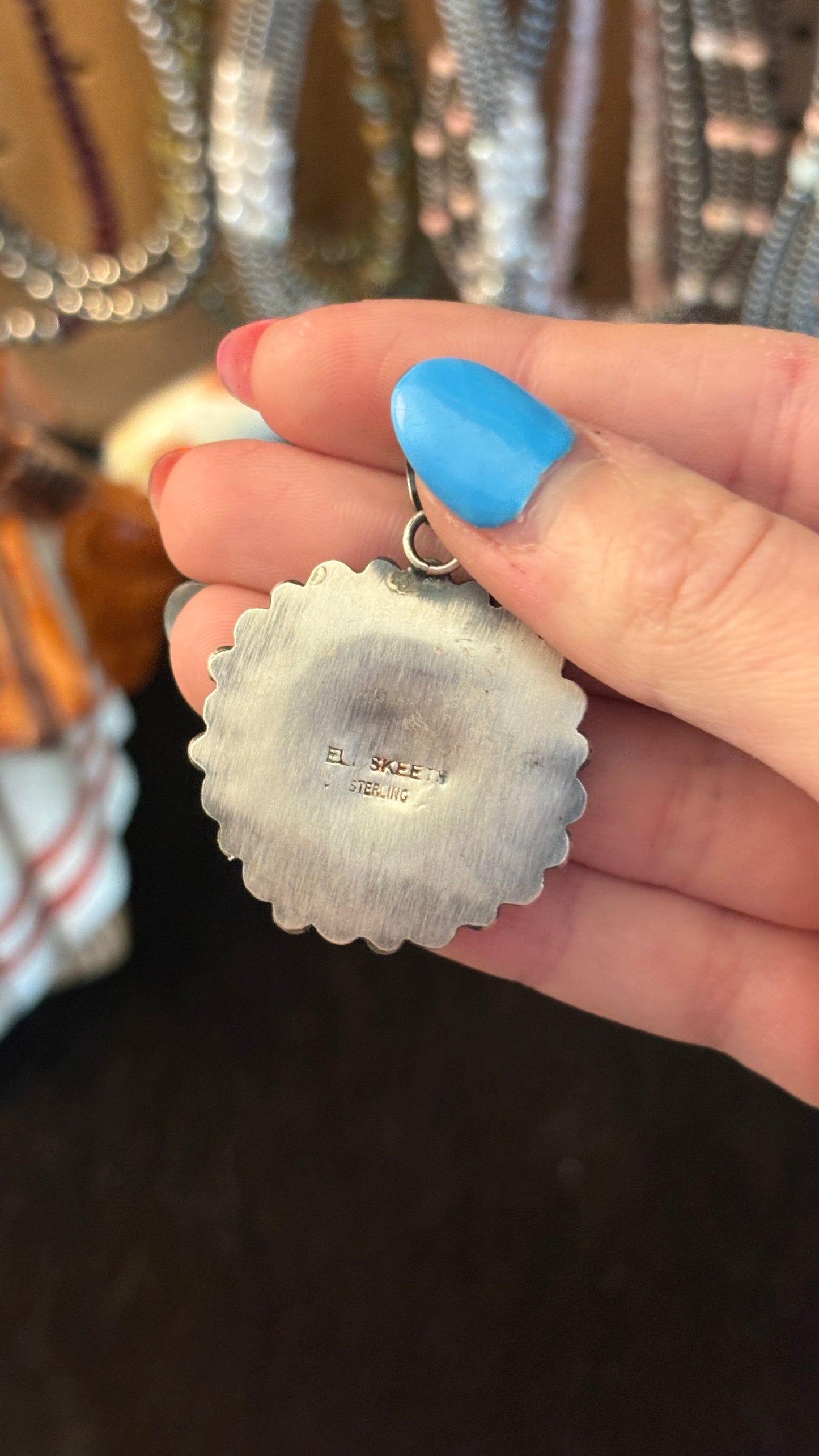 1944 GREEN TURQUOISE MERCURY DIME CLUSTER PENDANT BY ELI SKEETS