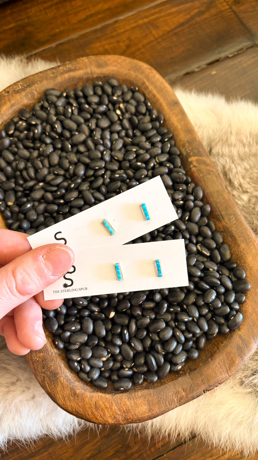 MINI TURQUOISE BAR STUD EARRINGS