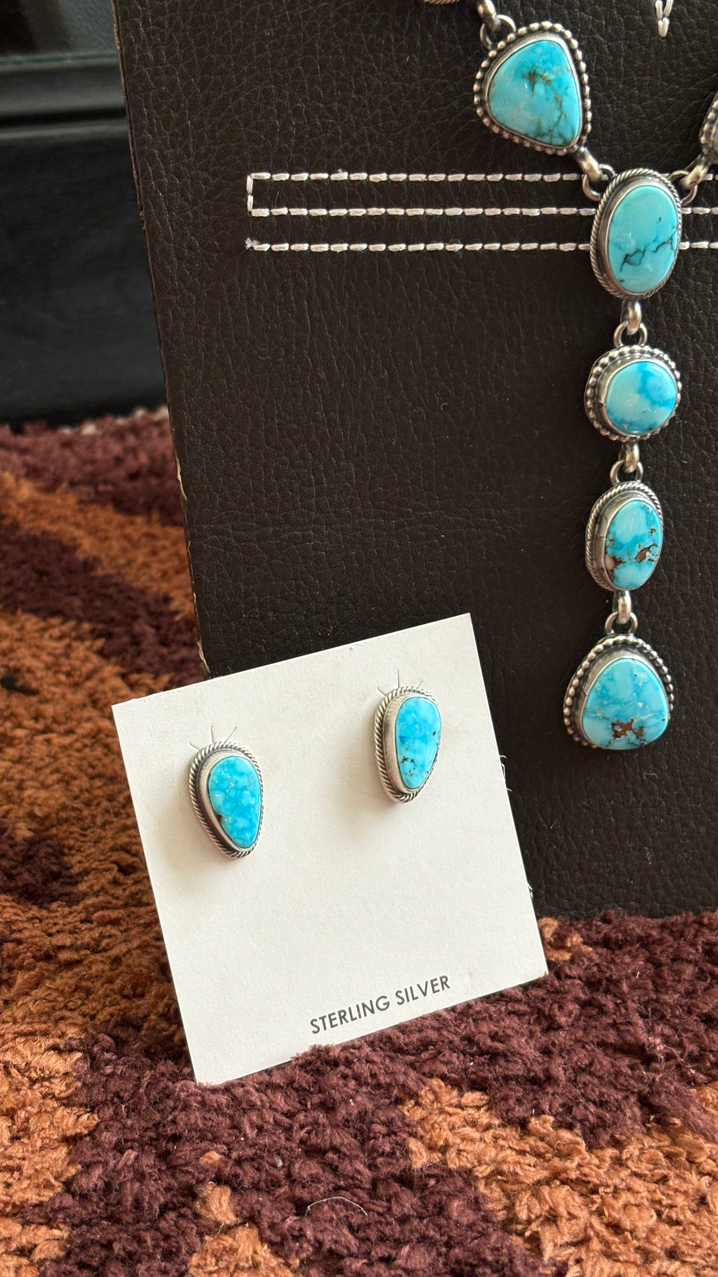 KINGMAN TURQUOISE LARIAT SET BY DARRIN LIVINGSTON