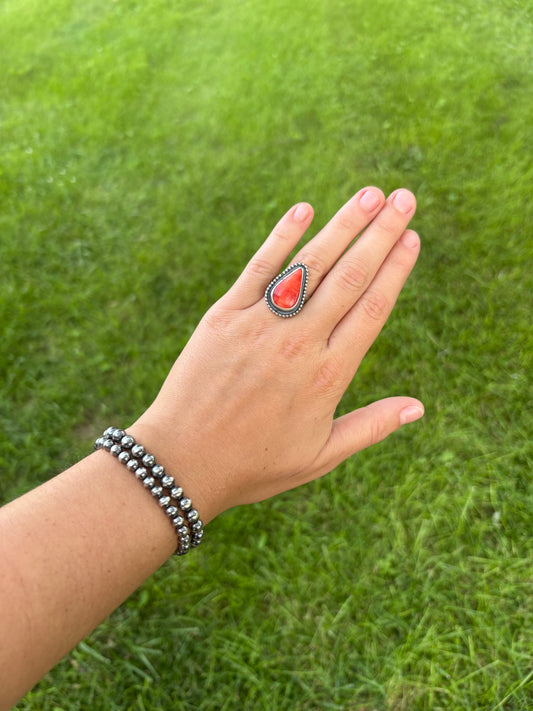 TEARDROP ORANGE SPINY ADJUSTABLE RING