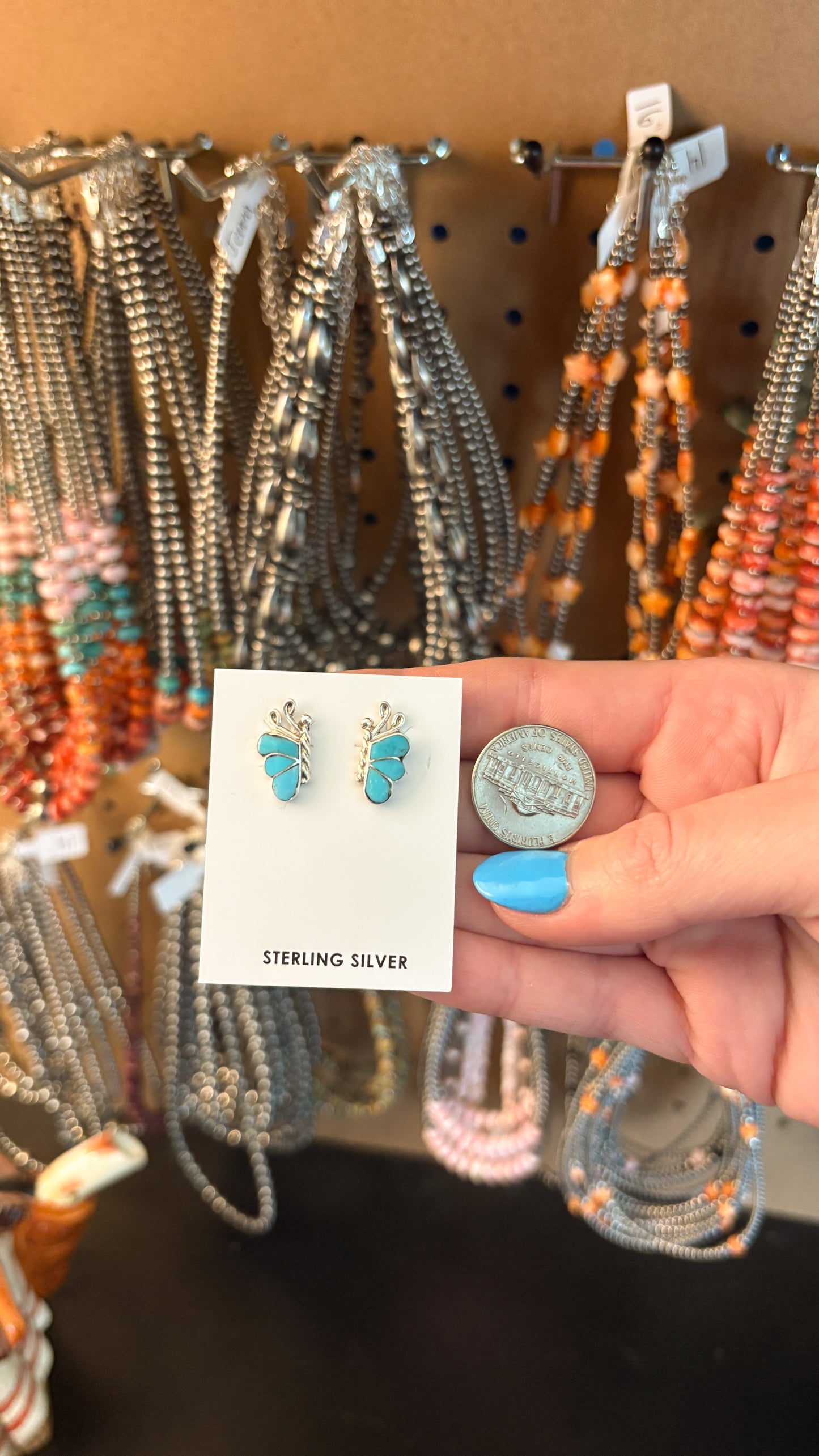 HALF TURQUOISE ZUNI BUTTERFLY STUDS