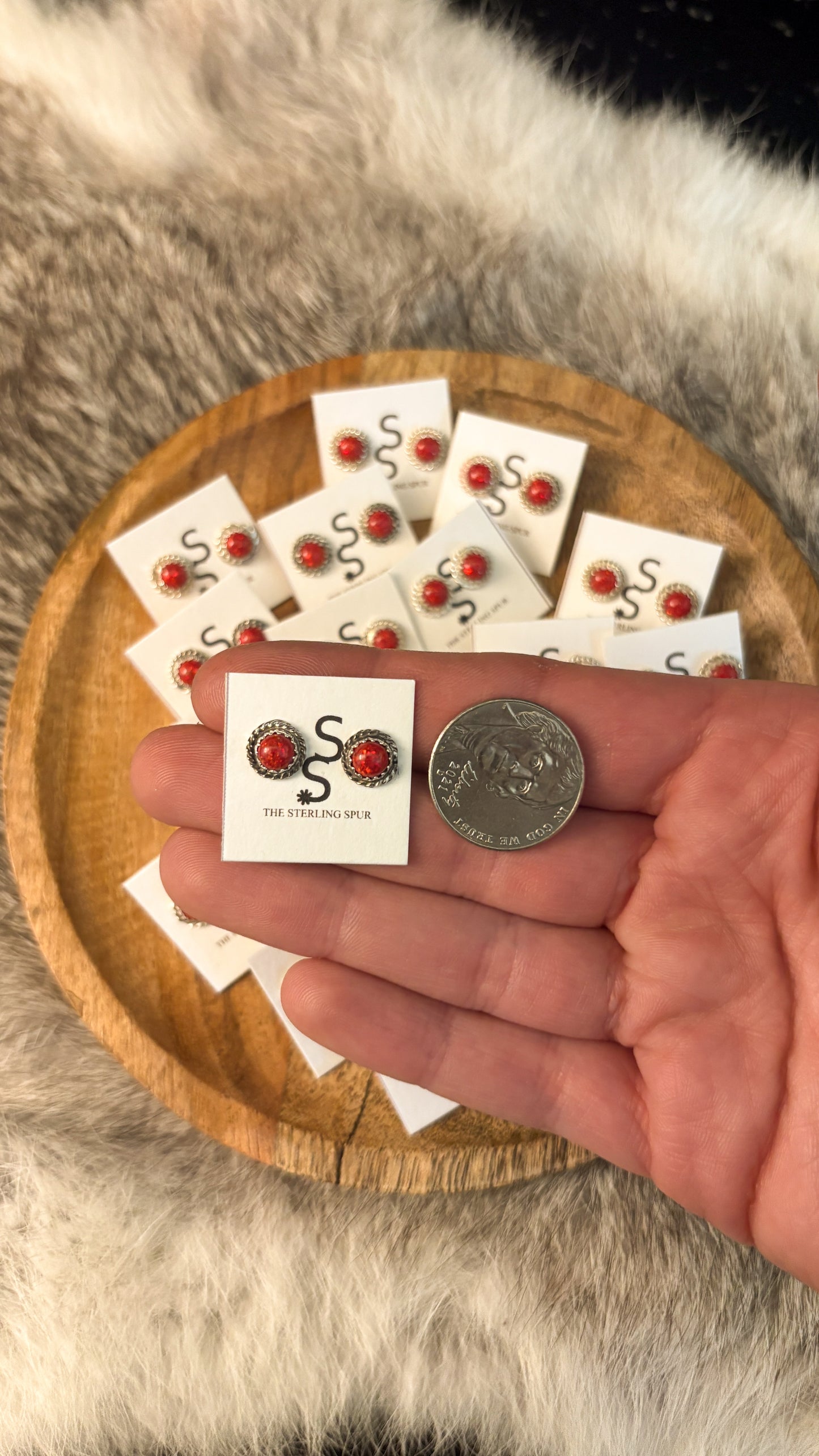 MINI RED FIRE OPAL STUDS BY ESTHER WHITE