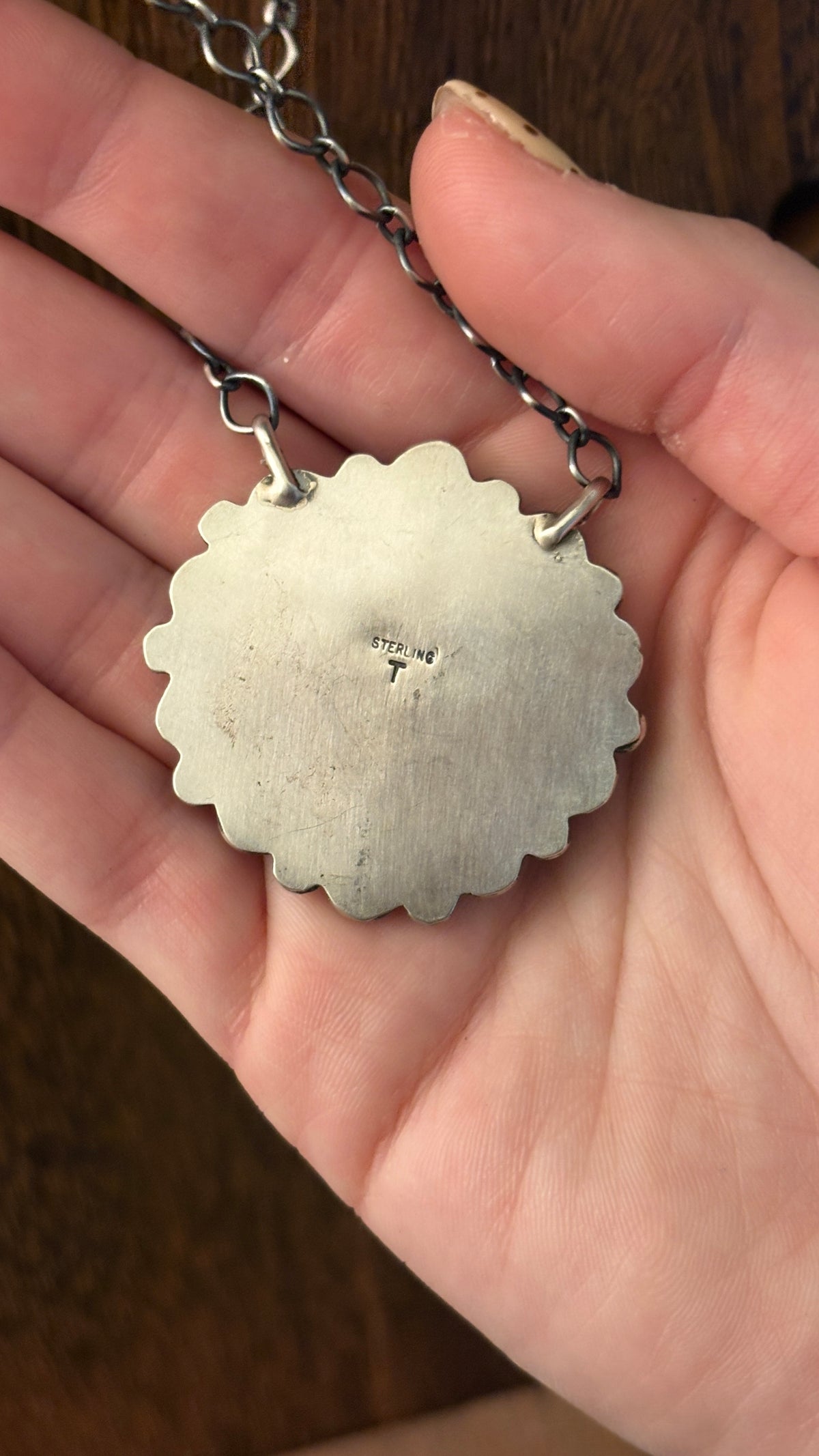 ROUND TURQUOISE CLUSTER NECKLACE STAMPED T STERLING