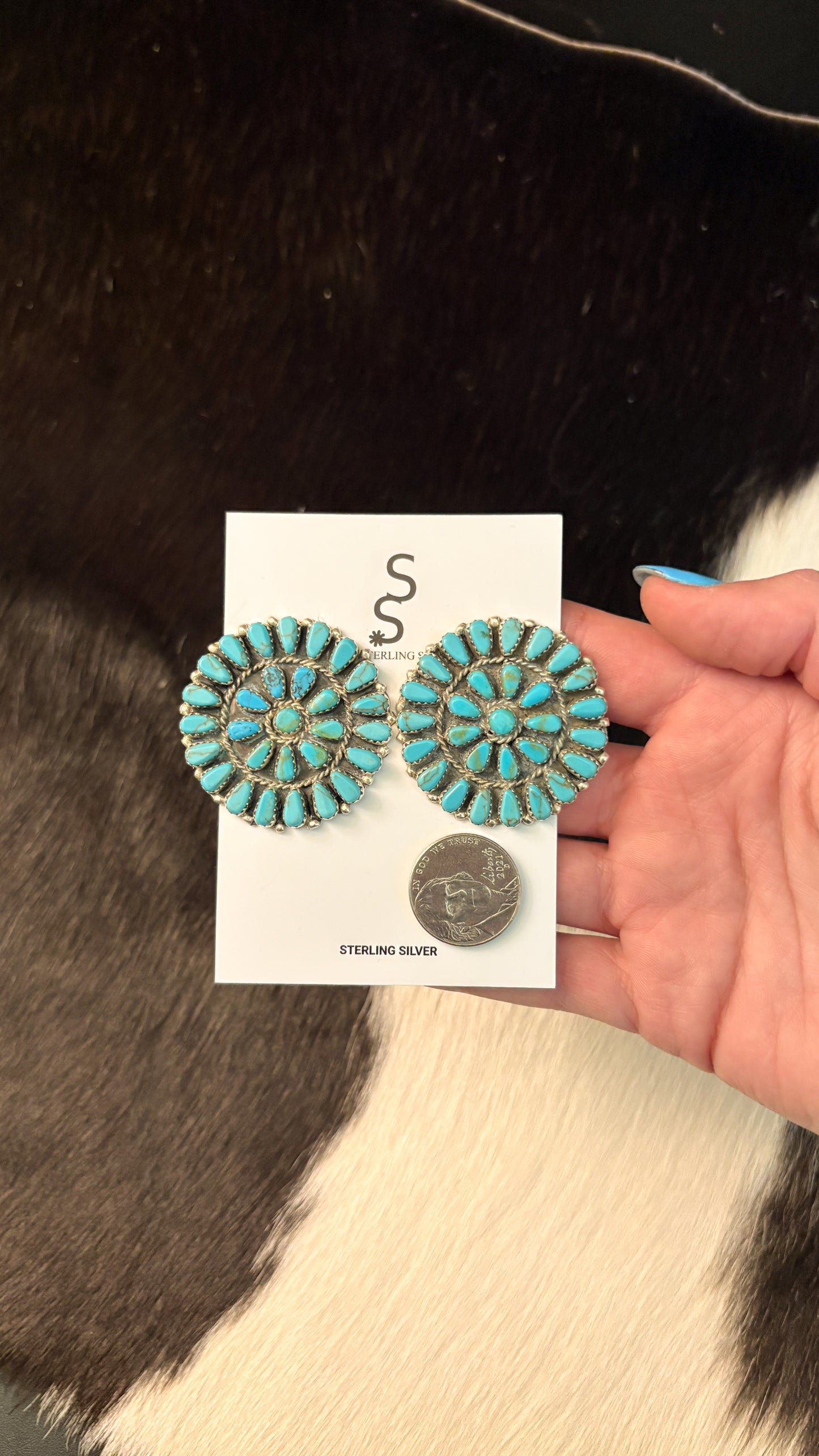 BIG PAPA TURQUOISE CLUSTER EARRINGS STAMPED JJP STERLING