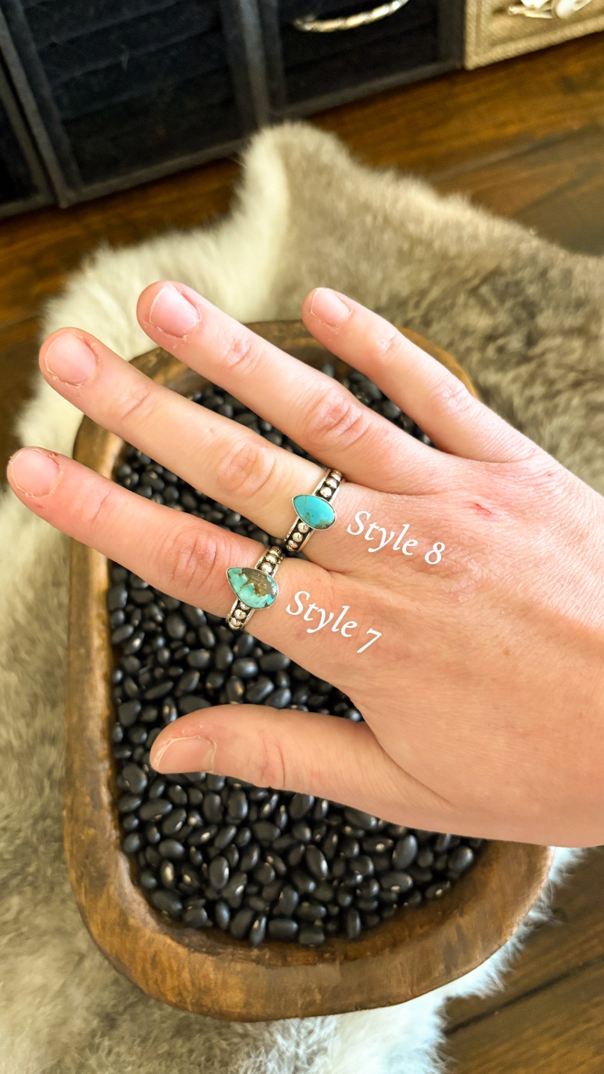 STONE W 3MM BALL BAND RING - TURQUOISE