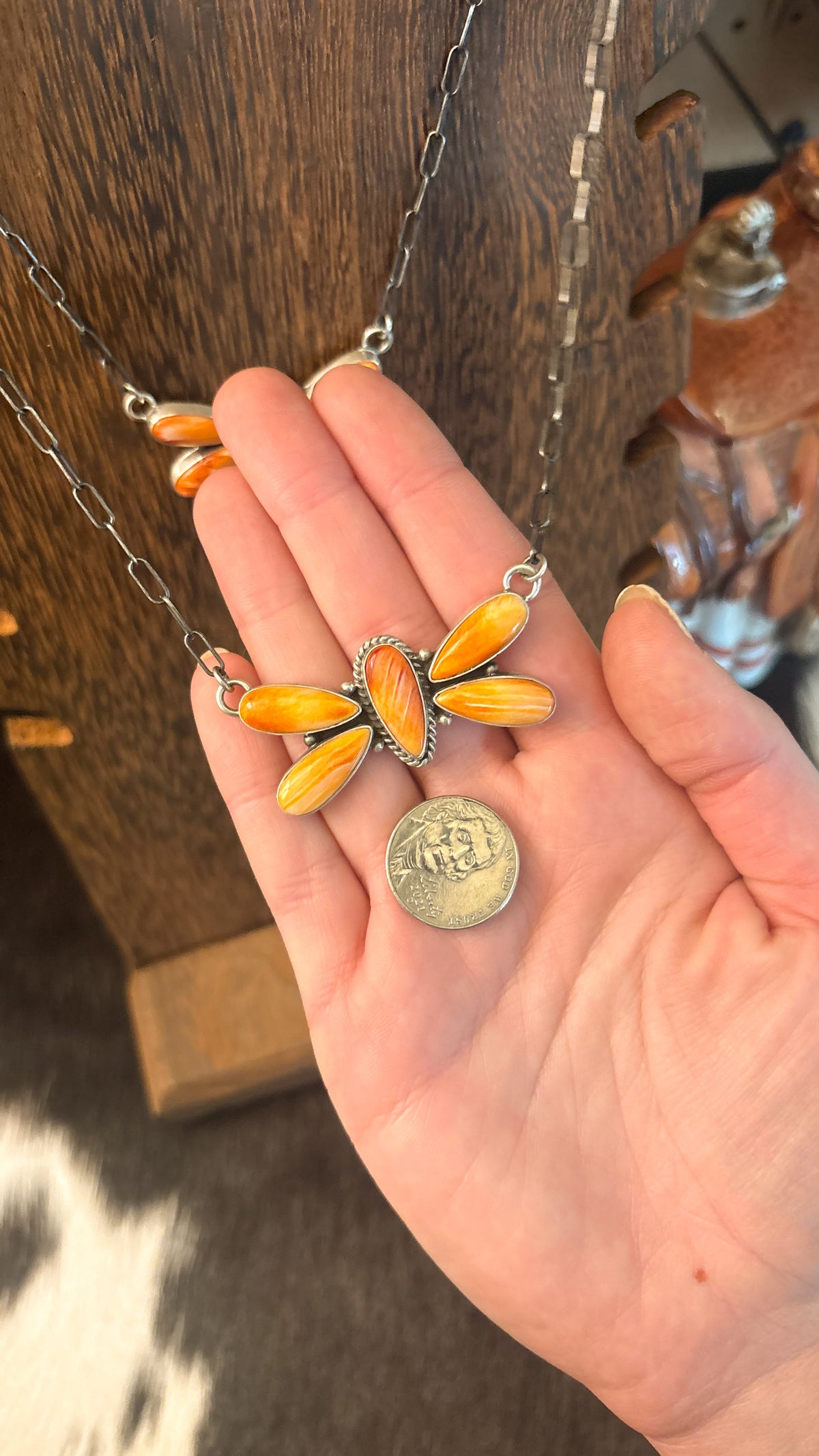 ORANGE SPINY OYSTER BUTTERFLY NECKLACE