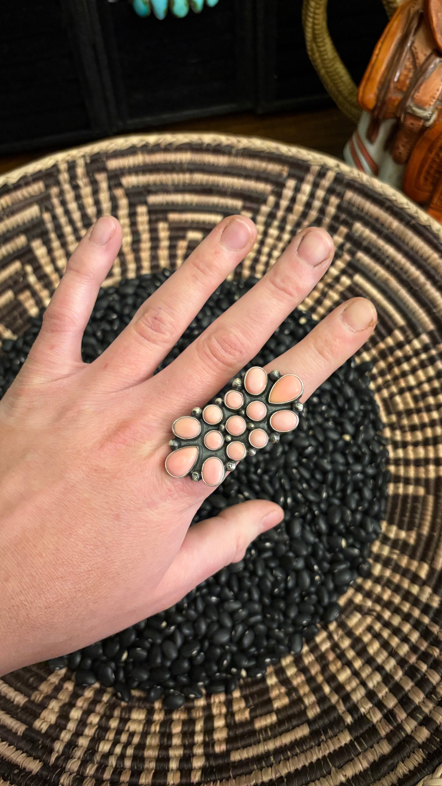 PINK CONCH CLUSTER STATEMENT RING - ADJUSTABLE