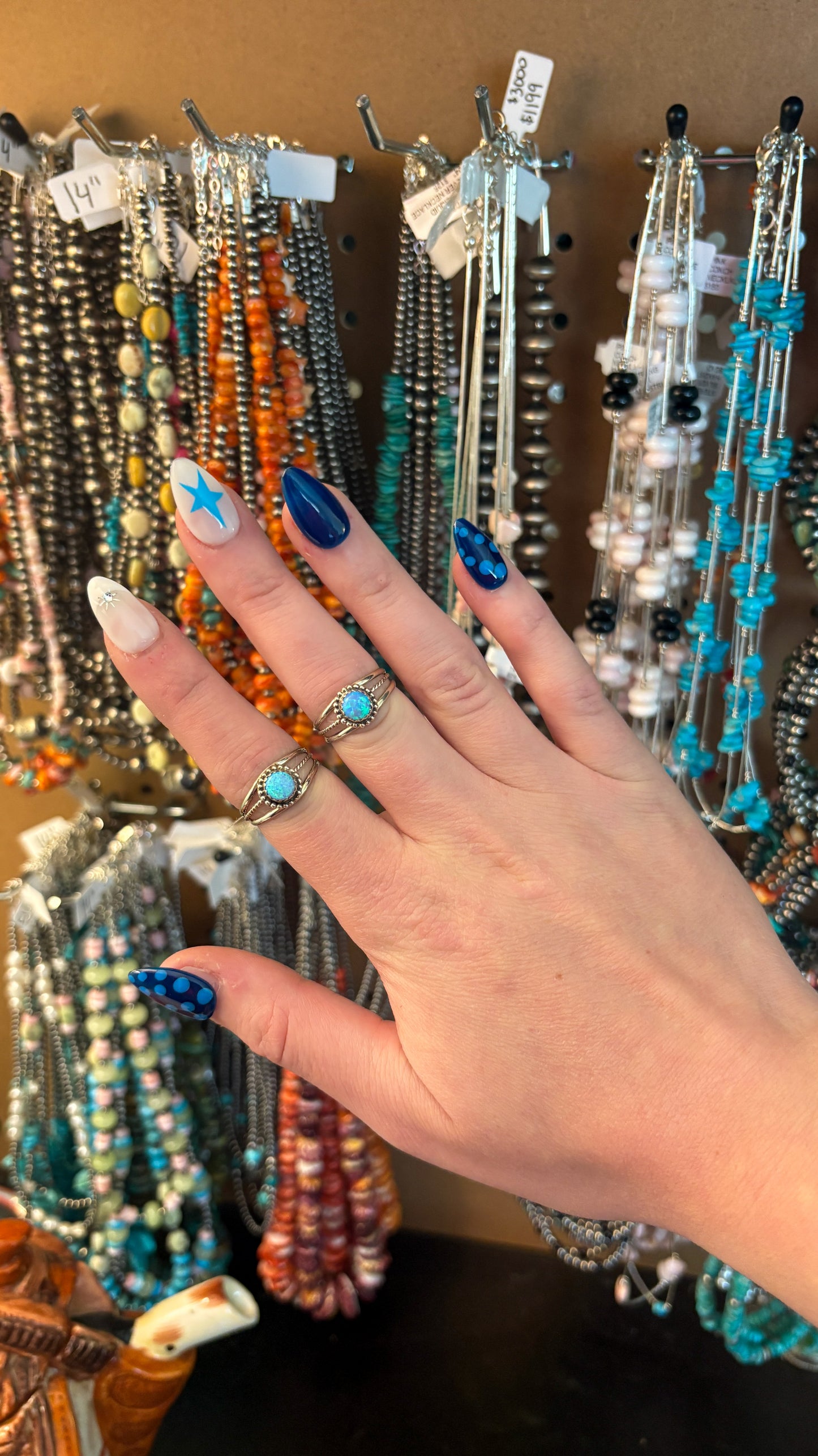 LIGHT BLUE OPAL RING W ROPE DETAIL