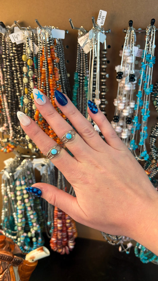LIGHT BLUE OPAL RING W ROPE DETAIL