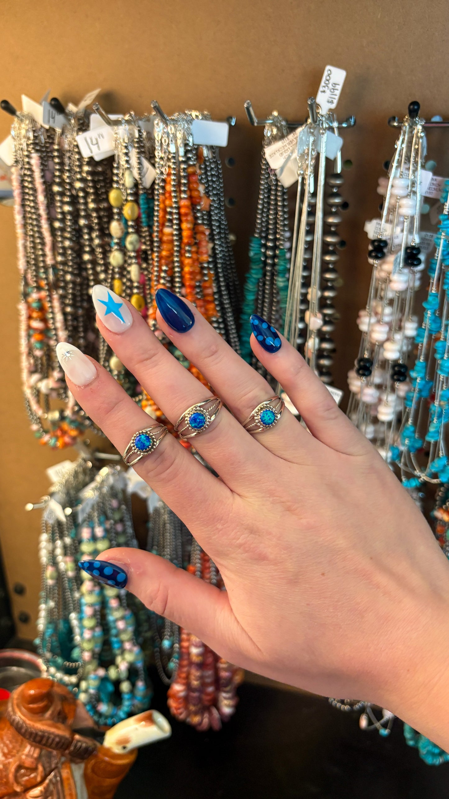 DARK BLUE OPAL RING W ROPE DETAIL