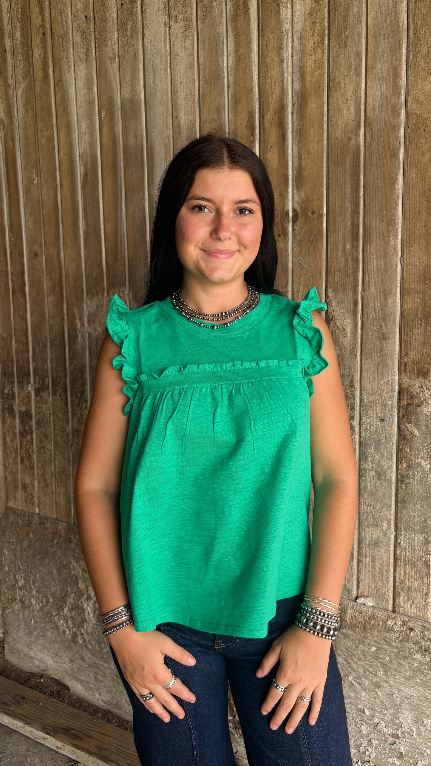 KELLY GREEN RUFFLE TOP