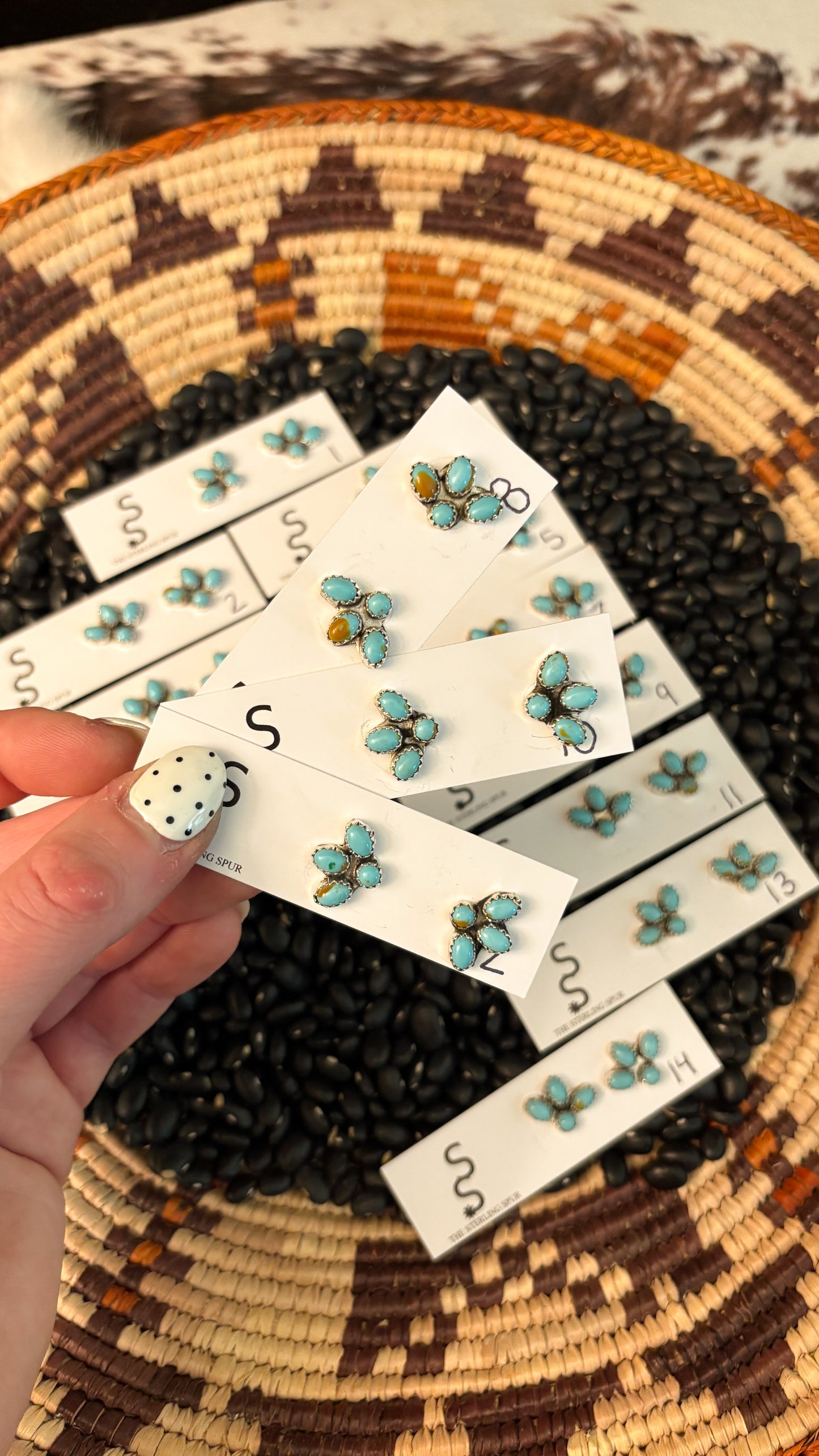 MINI KINGMAN TURQUOISE HALF CLUSTER EARRINGS BY MAXINE RAMIREZ