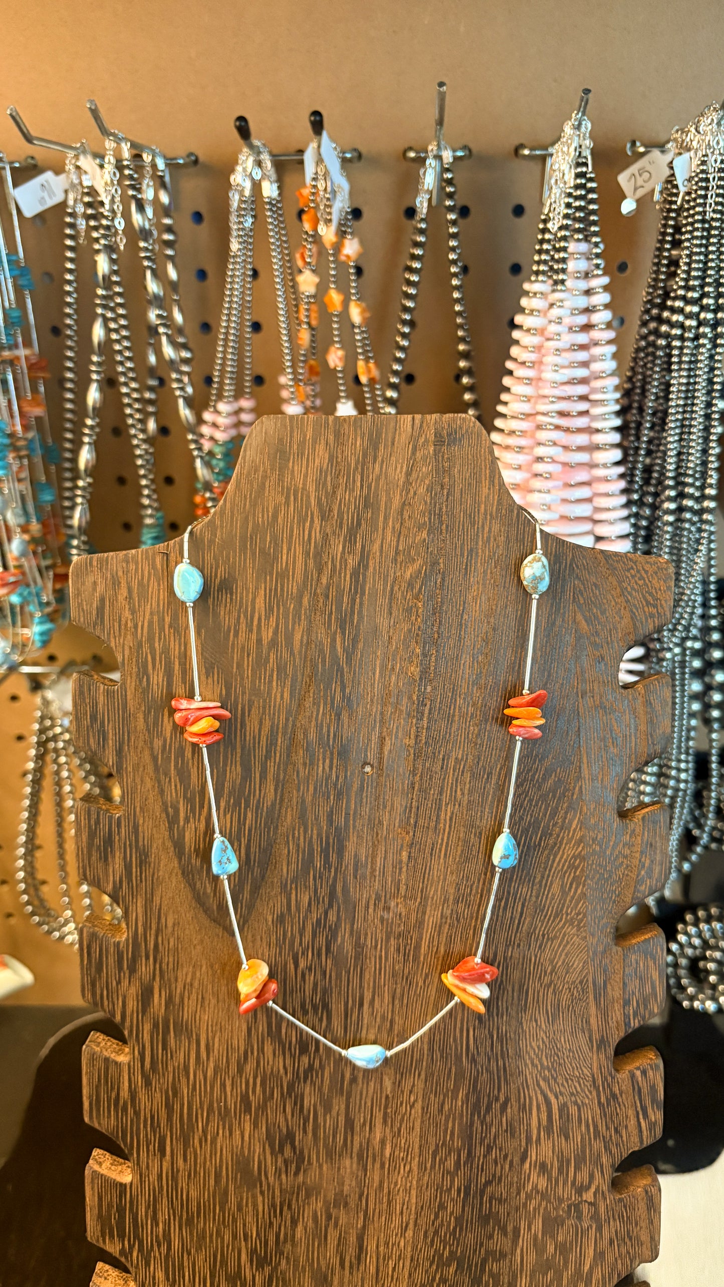 LIQUID SILVER GOLDEN HILLS TURQUOISE & SPINY OYSTER CHIP NECKLACE